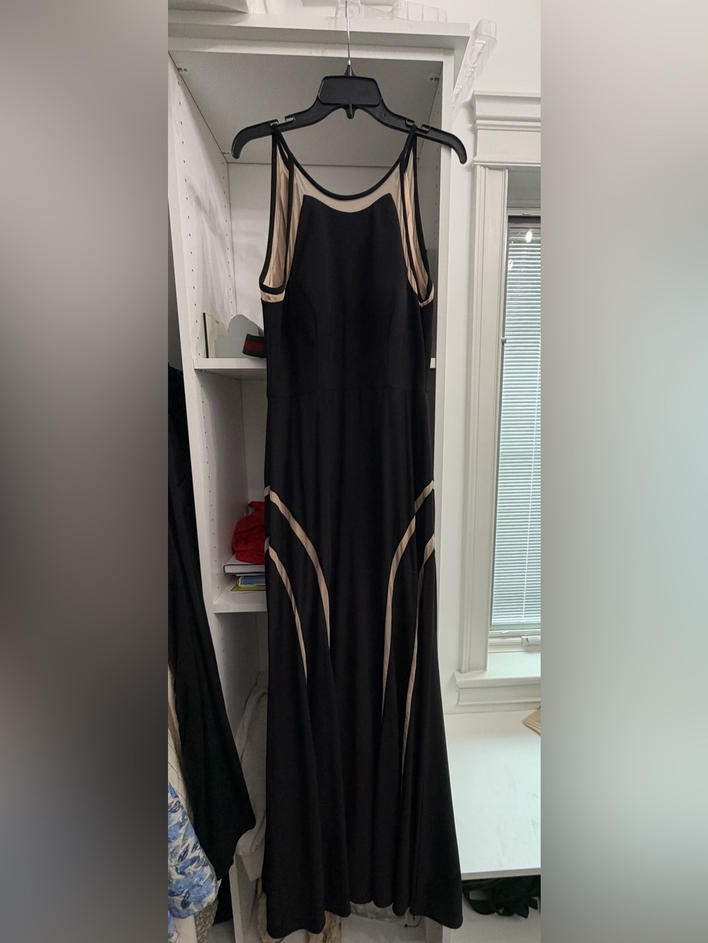 Xscape Black Maxi Dress with Beige Trim